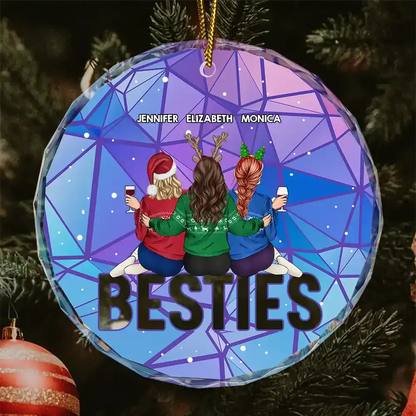 Christmas Bestie Sitting - Personalized Circle Glass Ornament Ornament The Next Custom Gift