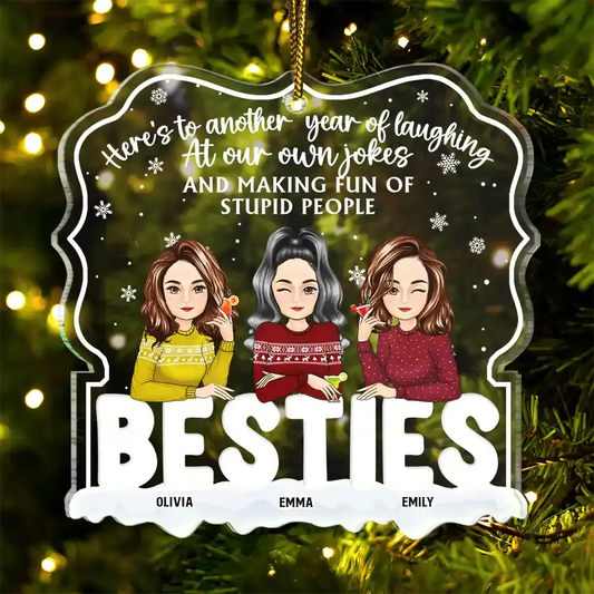 Christmas Besties Cartoon Drinking Here's To Another Year - Personalized Custom Shaped Acrylic Ornament ornament The Next Custom Gift