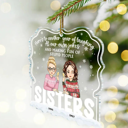 Christmas Besties Cartoon Drinking Here's To Another Year - Personalized Custom Shaped Acrylic Ornament ornament The Next Custom Gift