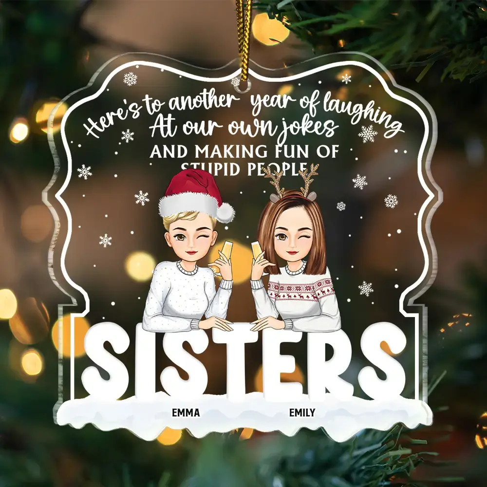 Christmas Besties Cartoon Drinking Here's To Another Year - Personalized Custom Shaped Acrylic Ornament ornament The Next Custom Gift