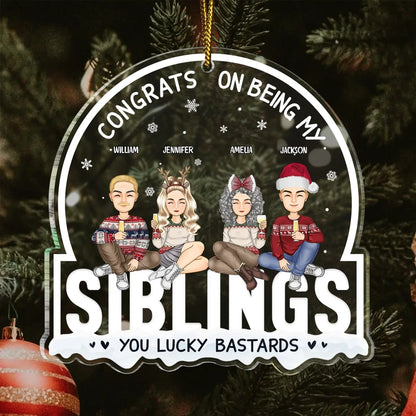 Christmas Cartoon Congrats On Being My Siblings - Gift For Brothers & Sisters - Personalized Custom Shaped Acrylic Ornament ornament The Next Custom Gift