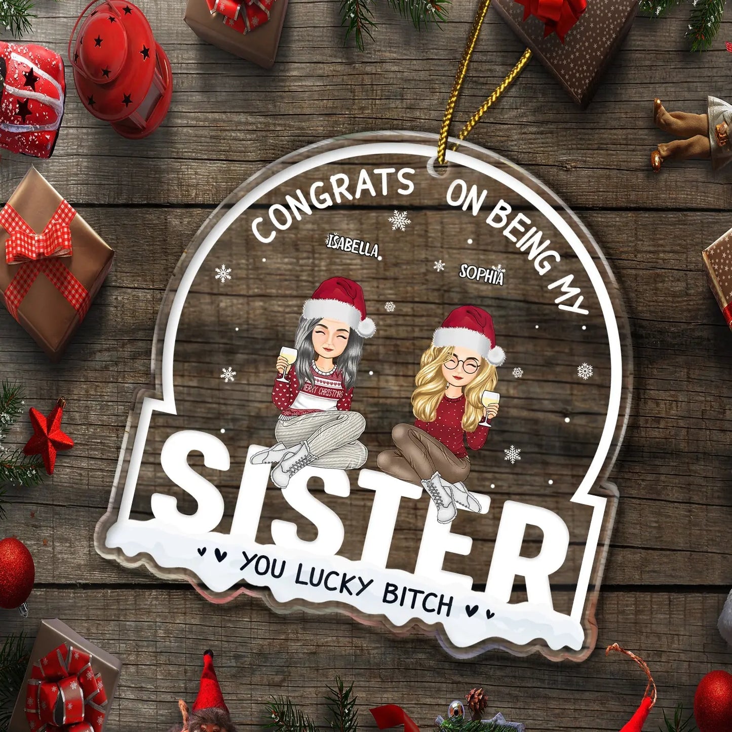 Christmas Cartoon Congrats On Being My Siblings - Gift For Brothers & Sisters - Personalized Custom Shaped Acrylic Ornament ornament The Next Custom Gift