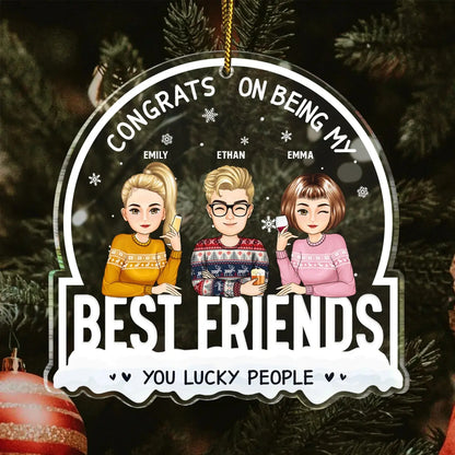 Christmas Cartoon Drinking Congrats On Being My Best Friends - Gift For Bestie - Personalized Custom Shaped Acrylic Ornament ornament The Next Custom Gift