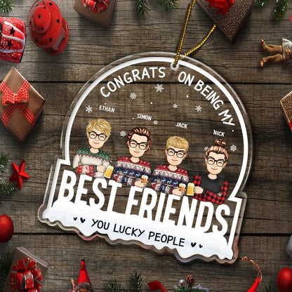 Christmas Cartoon Drinking Congrats On Being My Best Friends - Gift For Bestie - Personalized Custom Shaped Acrylic Ornament ornament The Next Custom Gift