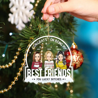 Christmas Cartoon Drinking Congrats On Being My Best Friends - Gift For Bestie - Personalized Custom Shaped Acrylic Ornament ornament The Next Custom Gift