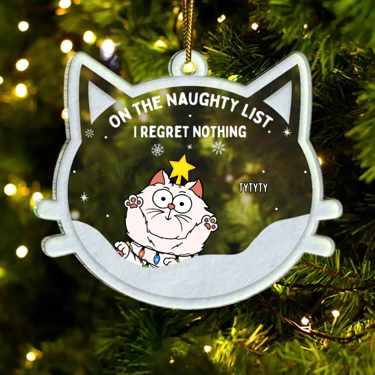 Christmas Cat On The Naughty List We Regret Nothing - Personalized Custom Shaped Acrylic Ornament ornament The Next Custom Gift