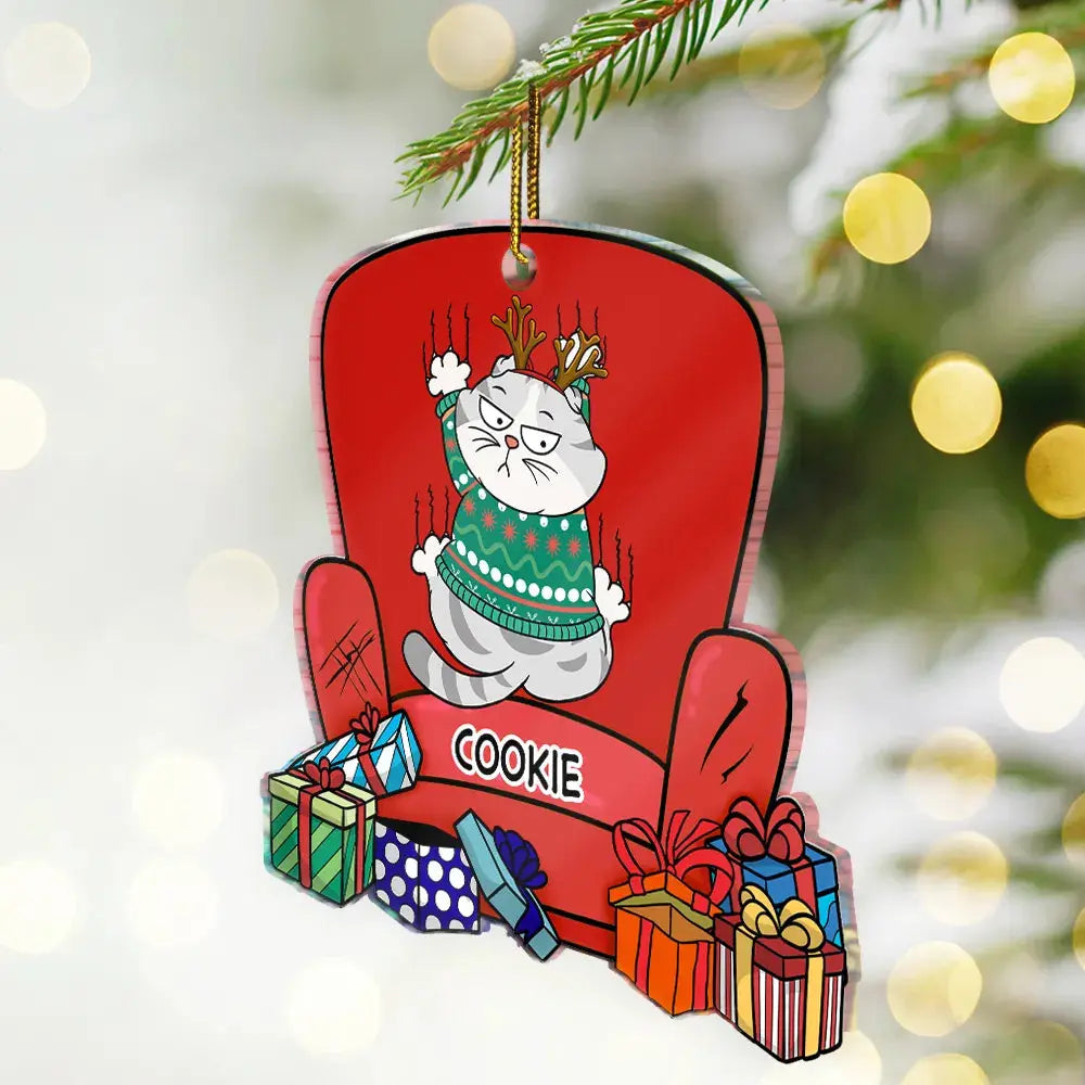 Christmas Cat Scratching Sofa - Personalized Custom Shaped Acrylic Ornament Ornament The Next Custom Gift