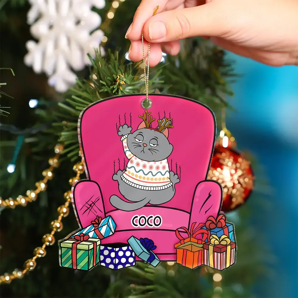 Christmas Cat Scratching Sofa - Personalized Custom Shaped Acrylic Ornament Ornament The Next Custom Gift