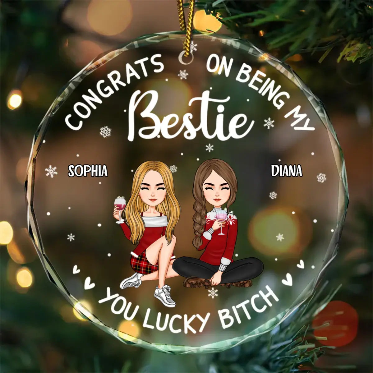 Christmas Congrats On Being My Bestie - Personalized Circle Glass Ornament ornament The Next Custom Gift