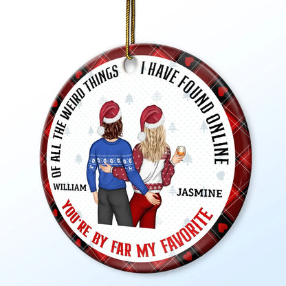 Christmas Couple Back Side You Are My Favorite By Far - Gift For Couples - Personalized Circle Ceramic Ornament ornament The Next Custom Gift