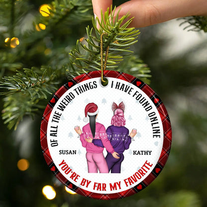 Christmas Couple Back Side You Are My Favorite By Far - Gift For Couples - Personalized Circle Ceramic Ornament ornament The Next Custom Gift