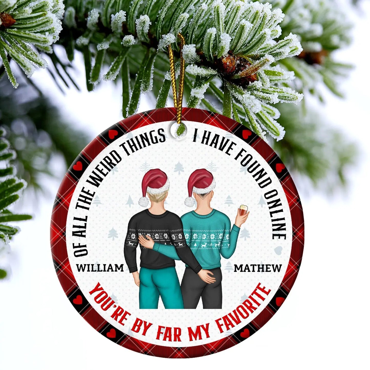 Christmas Couple Back Side You Are My Favorite By Far - Gift For Couples - Personalized Circle Ceramic Ornament ornament The Next Custom Gift