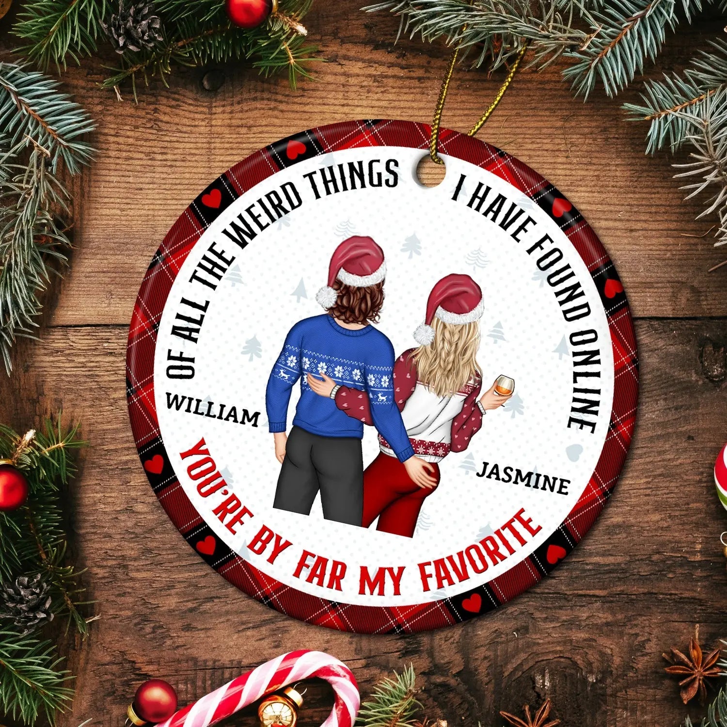 Christmas Couple Back Side You Are My Favorite By Far - Gift For Couples - Personalized Circle Ceramic Ornament ornament The Next Custom Gift