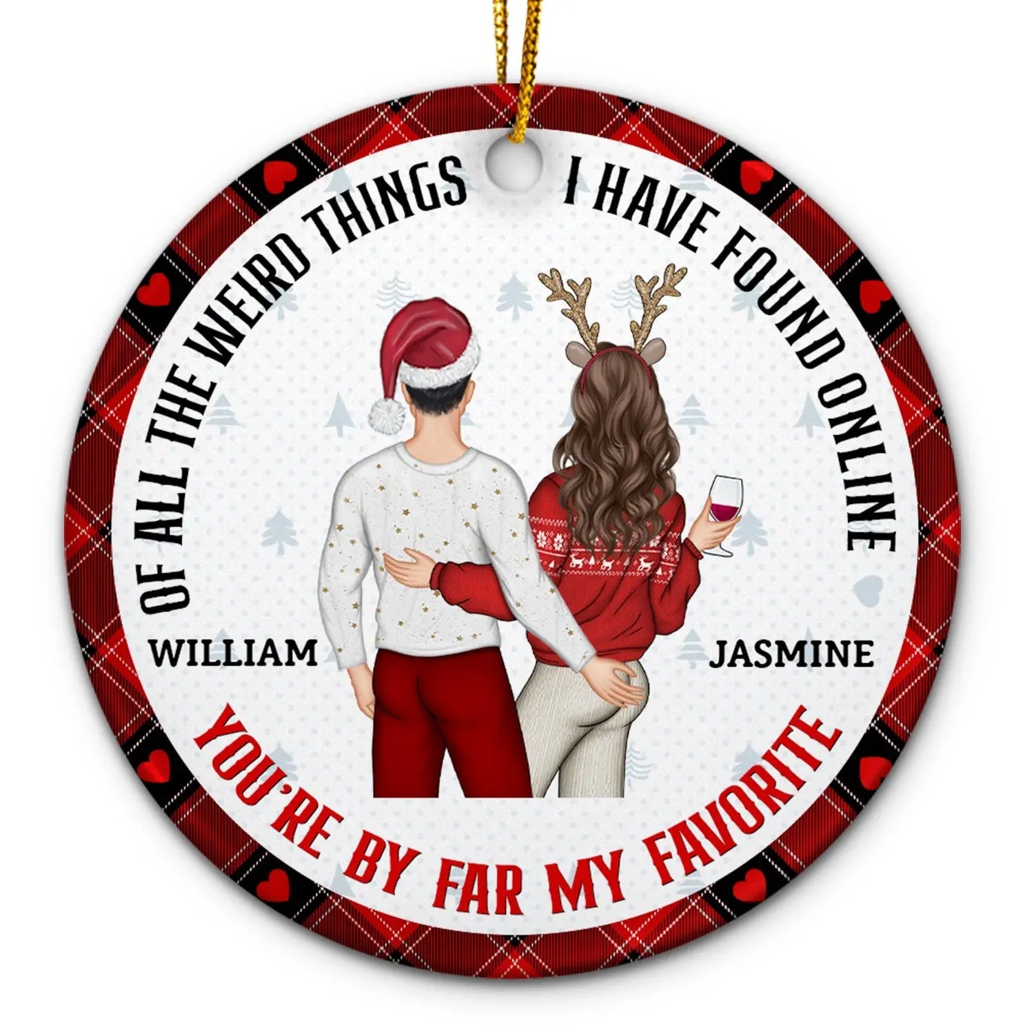 Christmas Couple Back Side You Are My Favorite By Far - Gift For Couples - Personalized Circle Ceramic Ornament ornament The Next Custom Gift