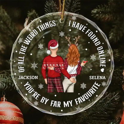 Christmas Couple Back Side You Are My Favorite By Far - Personalized Circle Glass Ornament (AB) ornament The Next Custom Gift