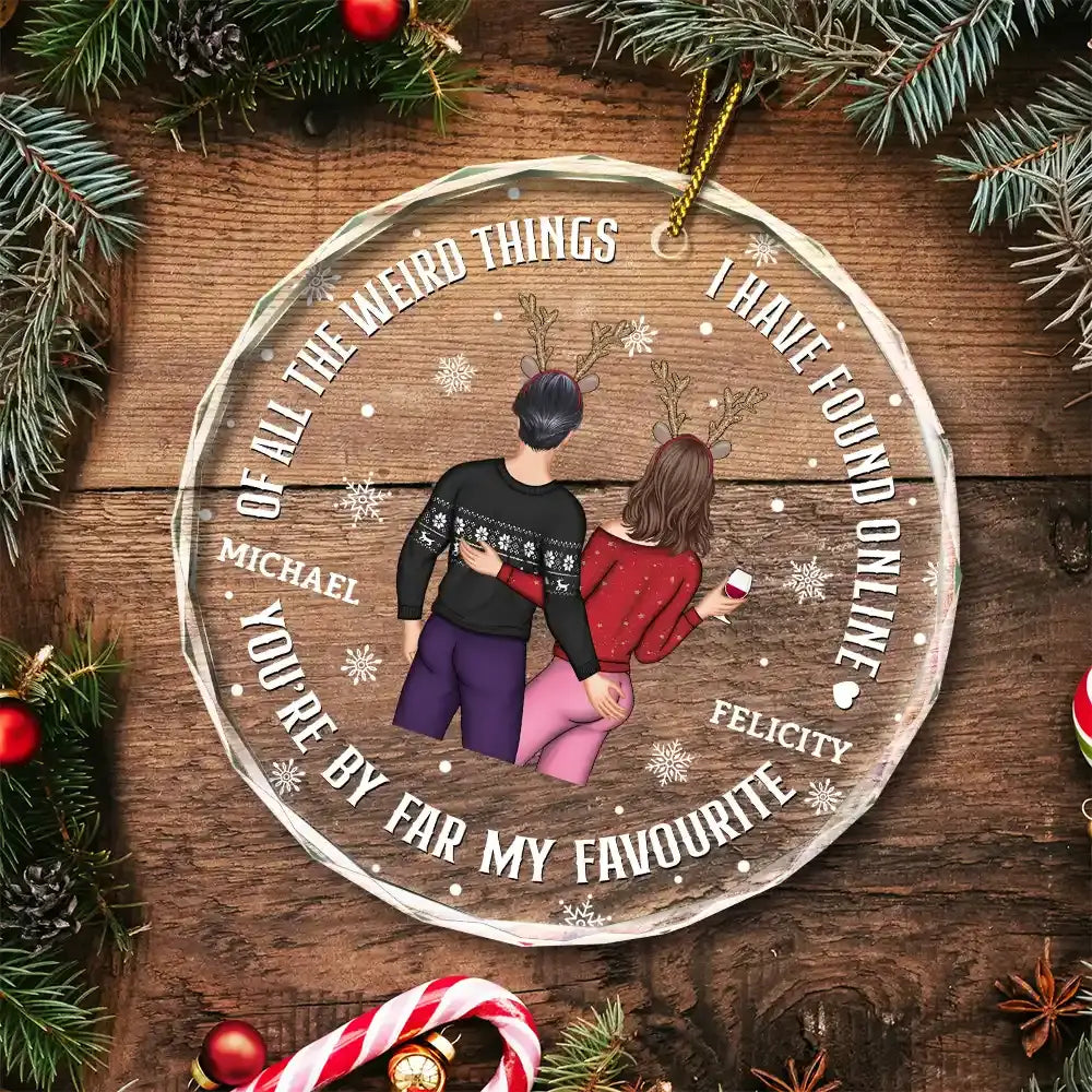 Christmas Couple Back Side You Are My Favorite By Far - Personalized Circle Glass Ornament (AB) ornament The Next Custom Gift