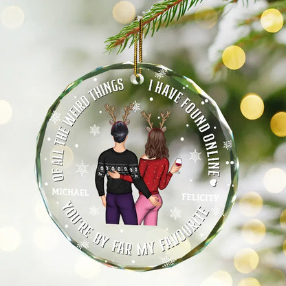 Christmas Couple Back Side You Are My Favorite By Far - Personalized Circle Glass Ornament (AB) ornament The Next Custom Gift