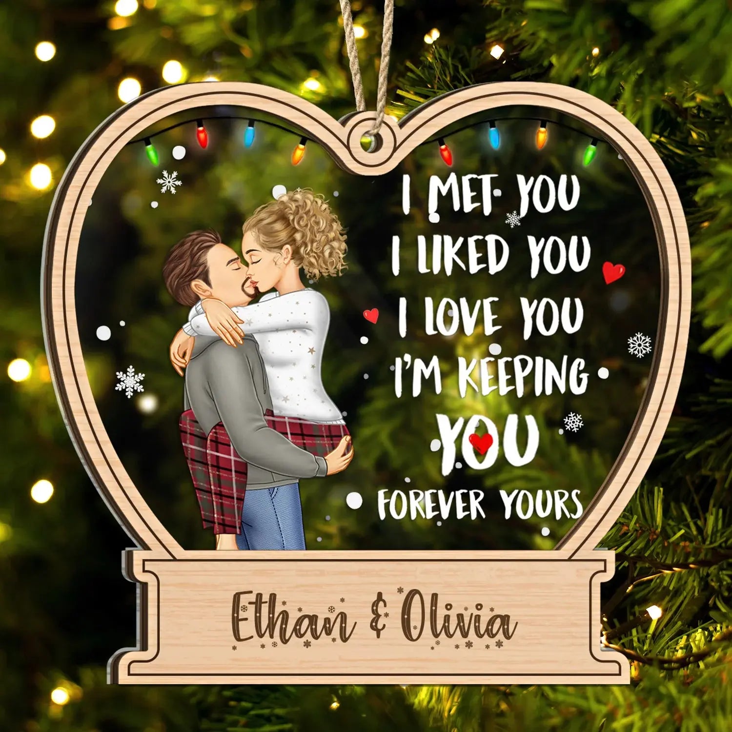 Christmas Couple Forever Yours - Gift For Couples - Personalized 2-Layered Mix Ornament ornament The Next Custom Gift