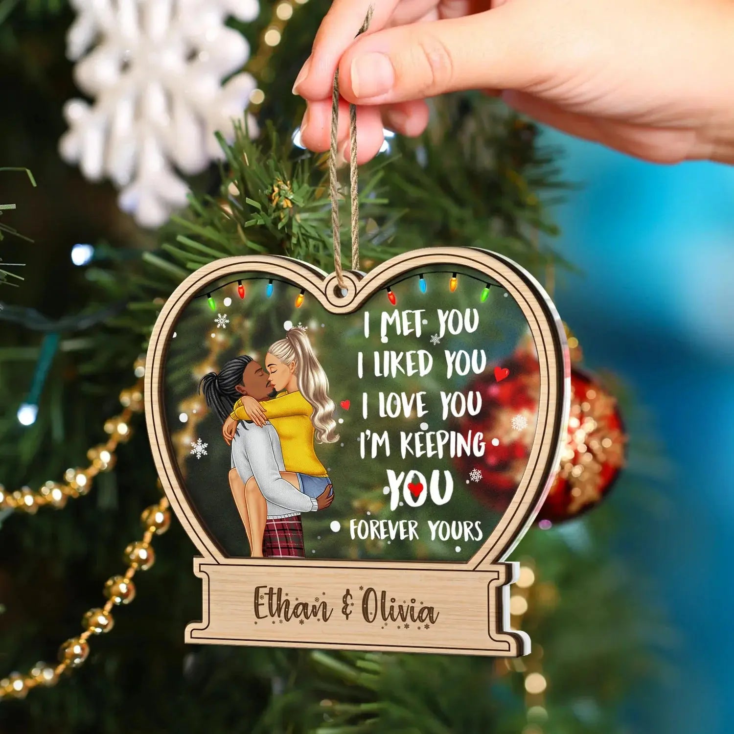 Christmas Couple Forever Yours - Gift For Couples - Personalized 2-Layered Mix Ornament ornament The Next Custom Gift