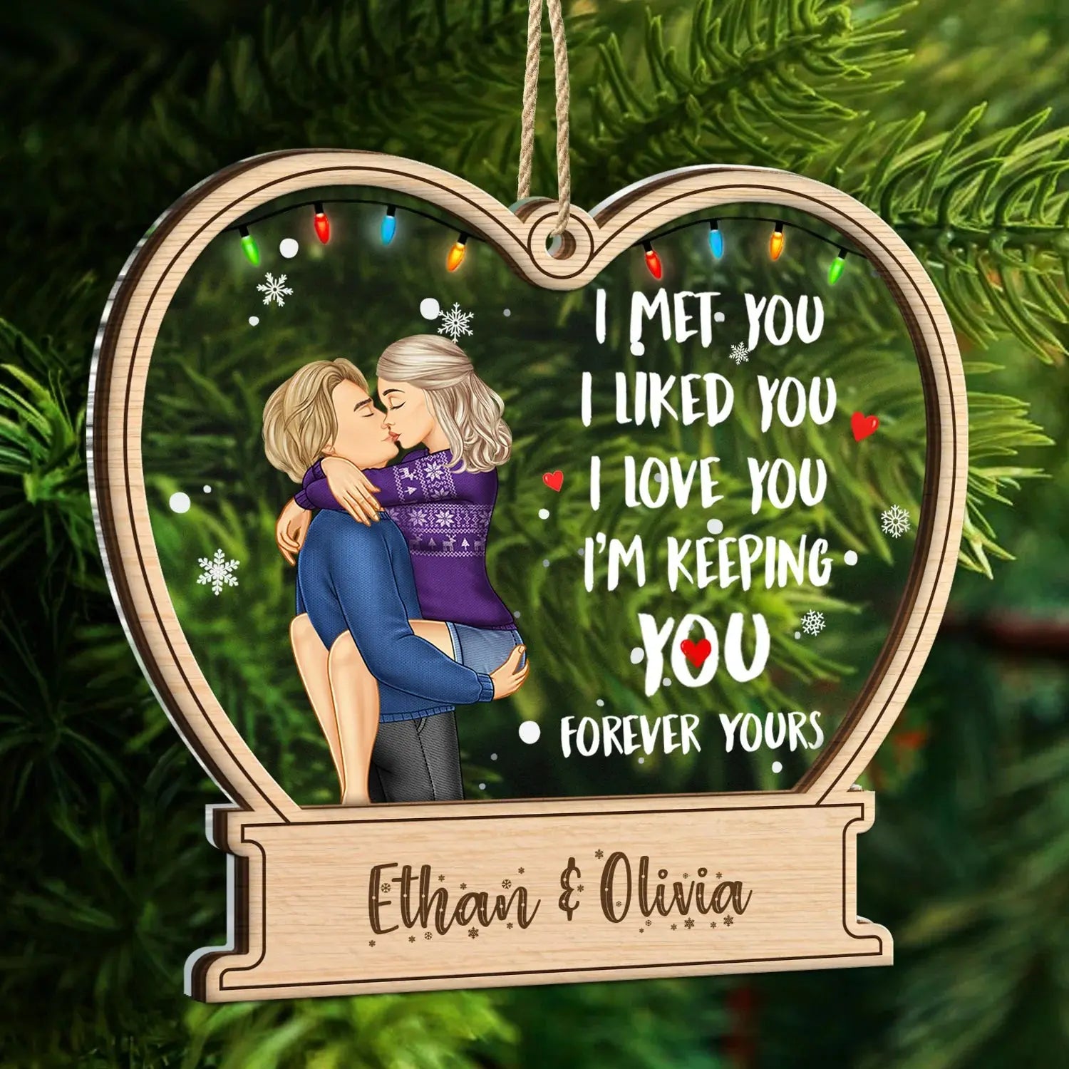 Christmas Couple Forever Yours - Gift For Couples - Personalized 2-Layered Mix Ornament ornament The Next Custom Gift