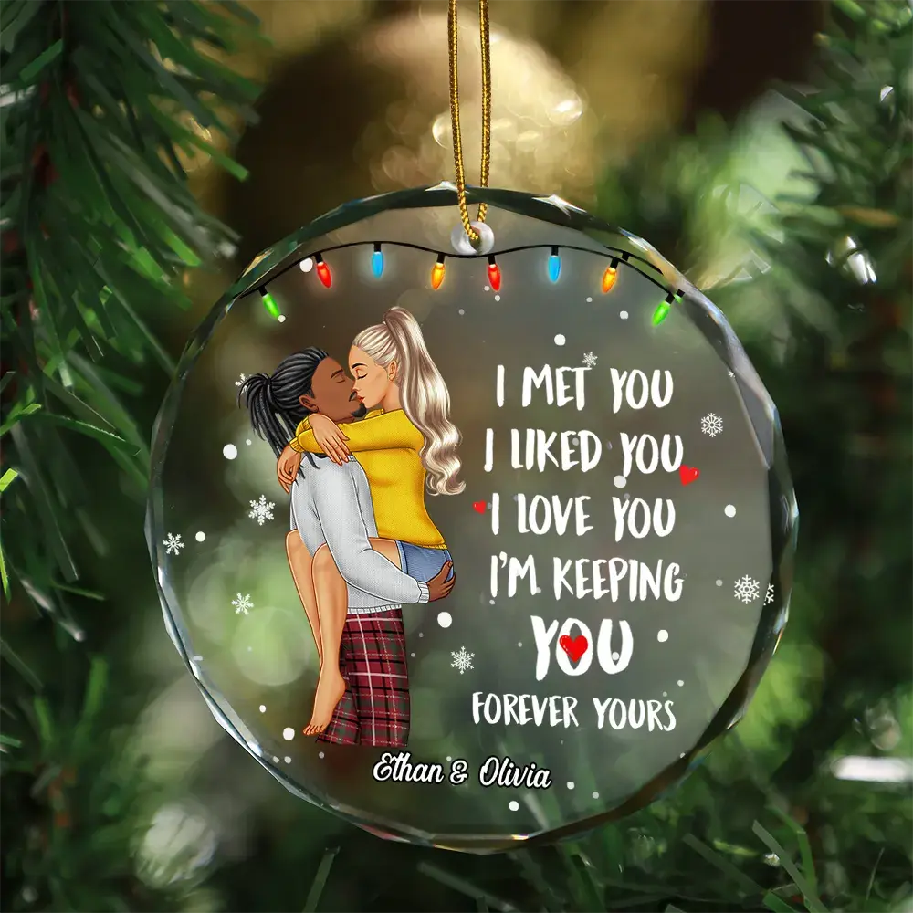 Christmas Couple Forever Yours - Personalized Circle ornament The Next Custom Gift