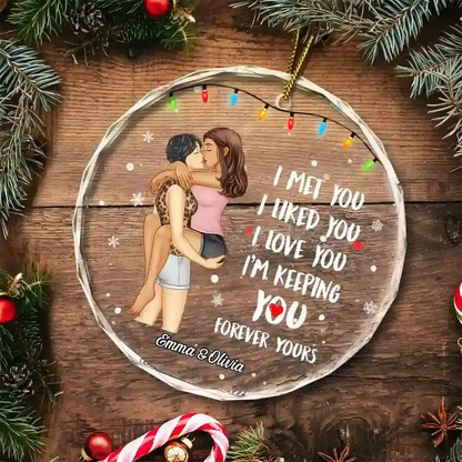 Christmas Couple Forever Yours - Personalized Circle ornament The Next Custom Gift