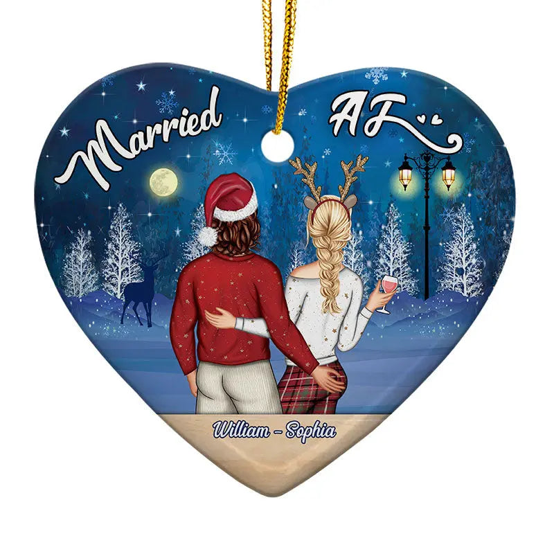 Christmas Couple Married AF - Personalized Custom Heart Ceramic Ornament ornament The Next Custom Gift