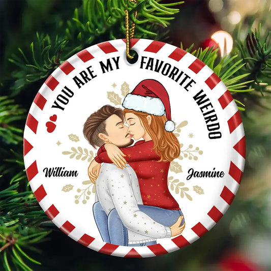 Christmas Couple My Favorite Weirdo - Personalized Circle Ceramic Ornament ornament The Next Custom Gift