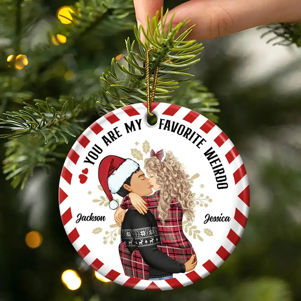 Christmas Couple My Favorite Weirdo - Personalized Circle Ceramic Ornament ornament The Next Custom Gift