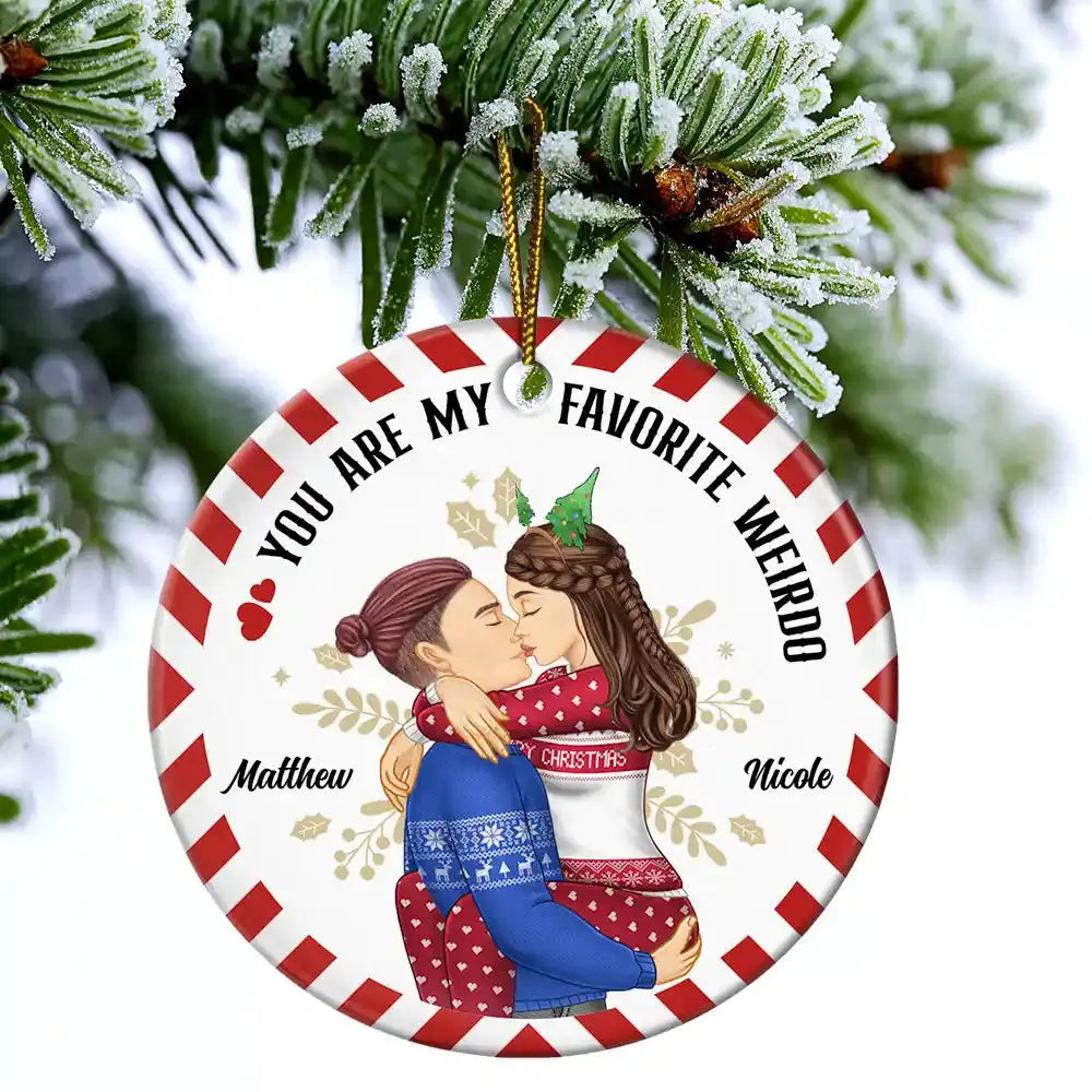 Christmas Couple My Favorite Weirdo - Personalized Circle Ceramic Ornament ornament The Next Custom Gift