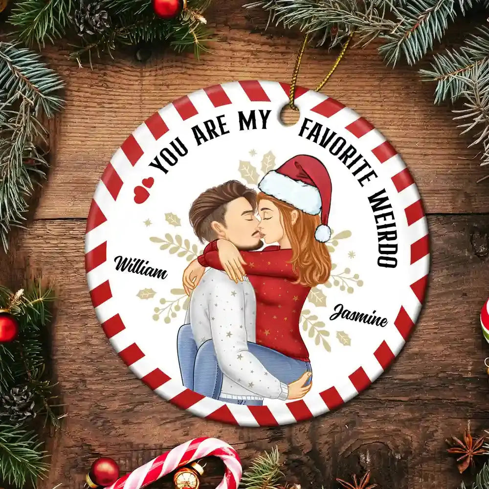 Christmas Couple My Favorite Weirdo - Personalized Circle Ceramic Ornament ornament The Next Custom Gift