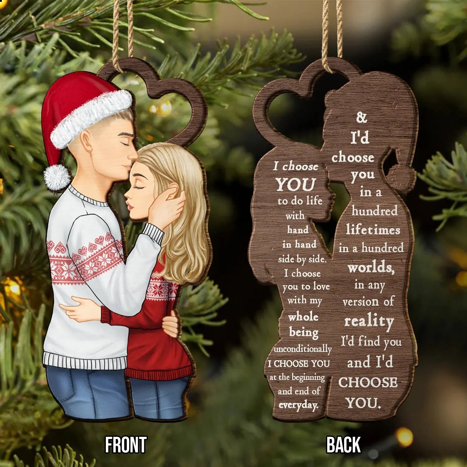 Christmas Couple Side View I Choose You - Gift For Couples - Personalized Wooden Ornament Print 2 Sides Ornament The Next Custom Gift