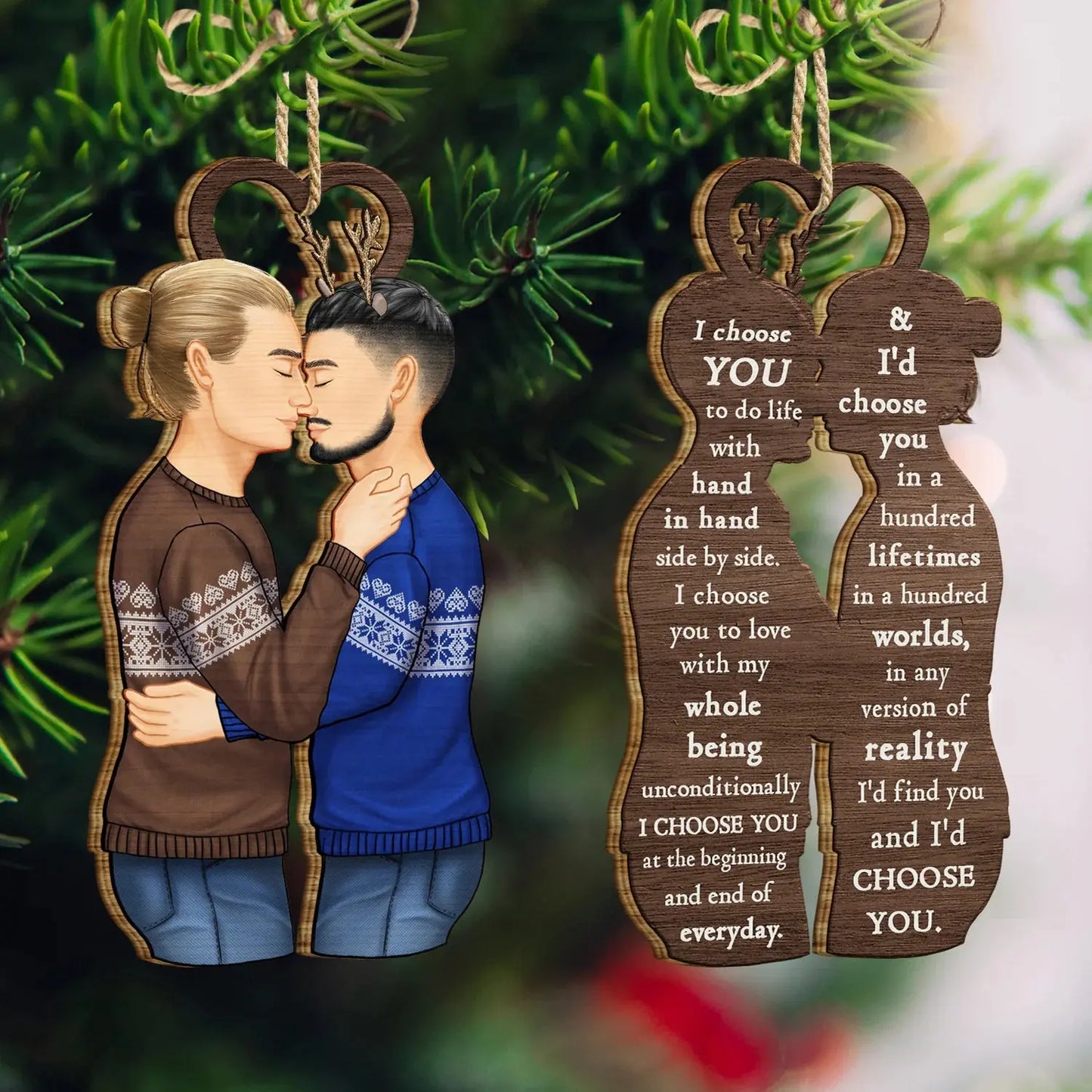 Christmas Couple Side View I Choose You - Gift For Couples - Personalized Wooden Ornament Print 2 Sides Ornament The Next Custom Gift