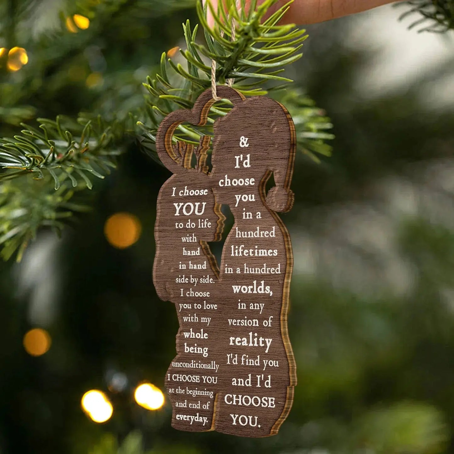 Christmas Couple Side View I Choose You - Gift For Couples - Personalized Wooden Ornament Print 2 Sides Ornament The Next Custom Gift