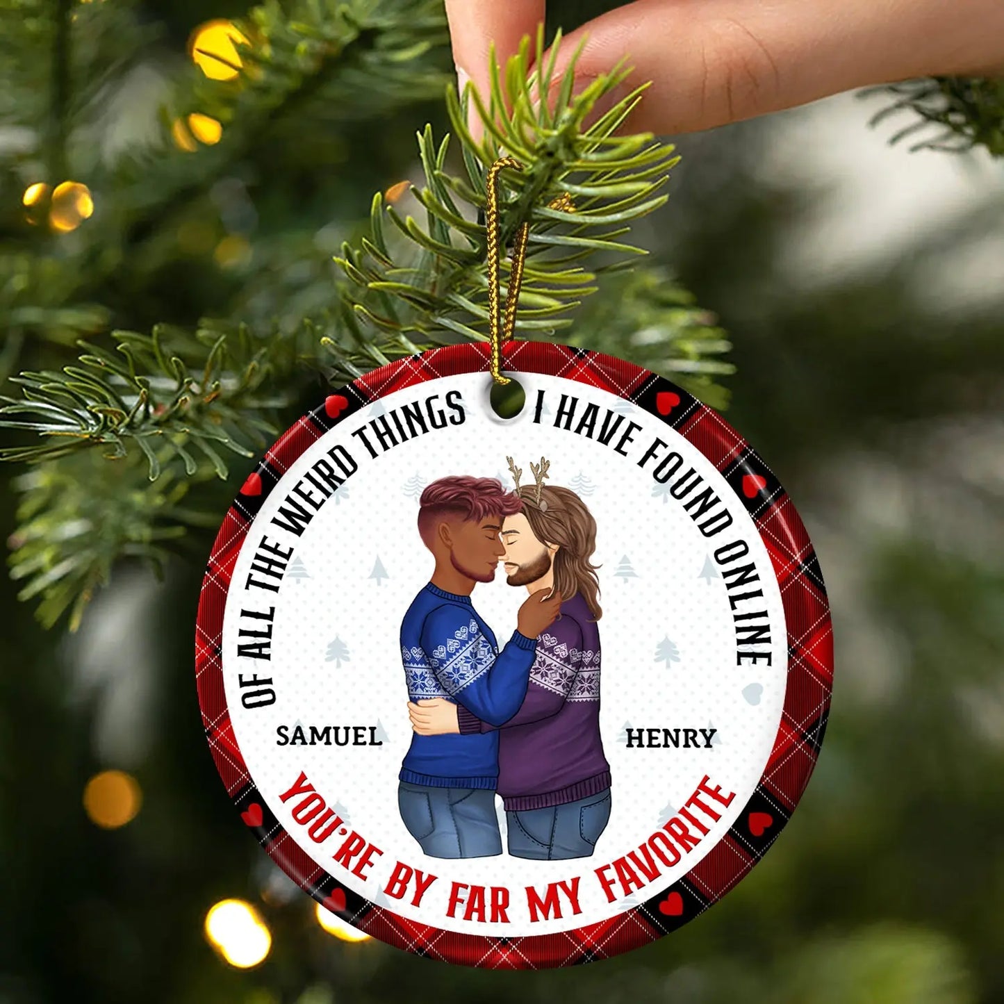 Christmas Couple You Are My Favorite By Far - Gift For Couples - Personalized Circle Ceramic Ornament ornament The Next Custom Gift