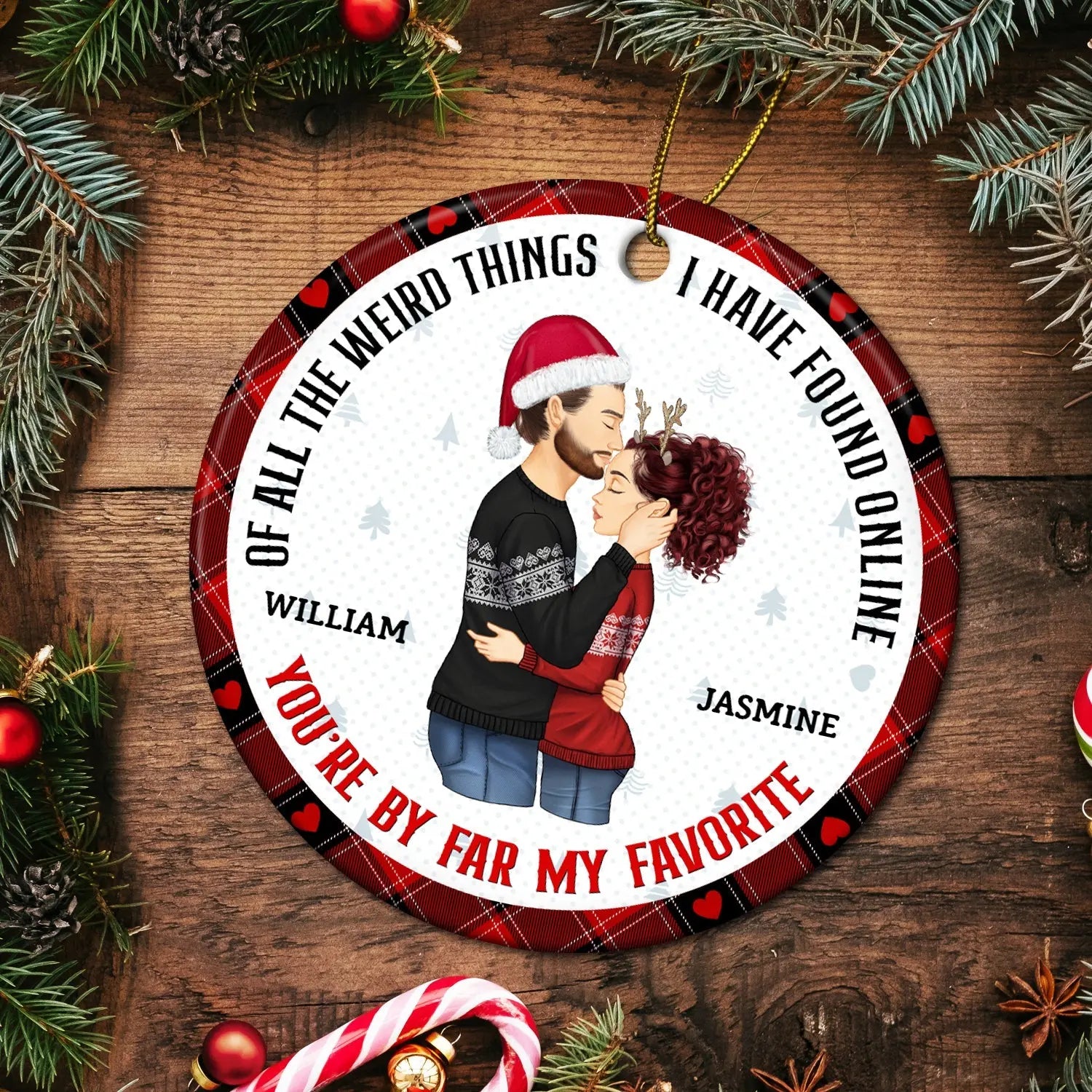 Christmas Couple You Are My Favorite By Far - Gift For Couples - Personalized Circle Ceramic Ornament ornament The Next Custom Gift