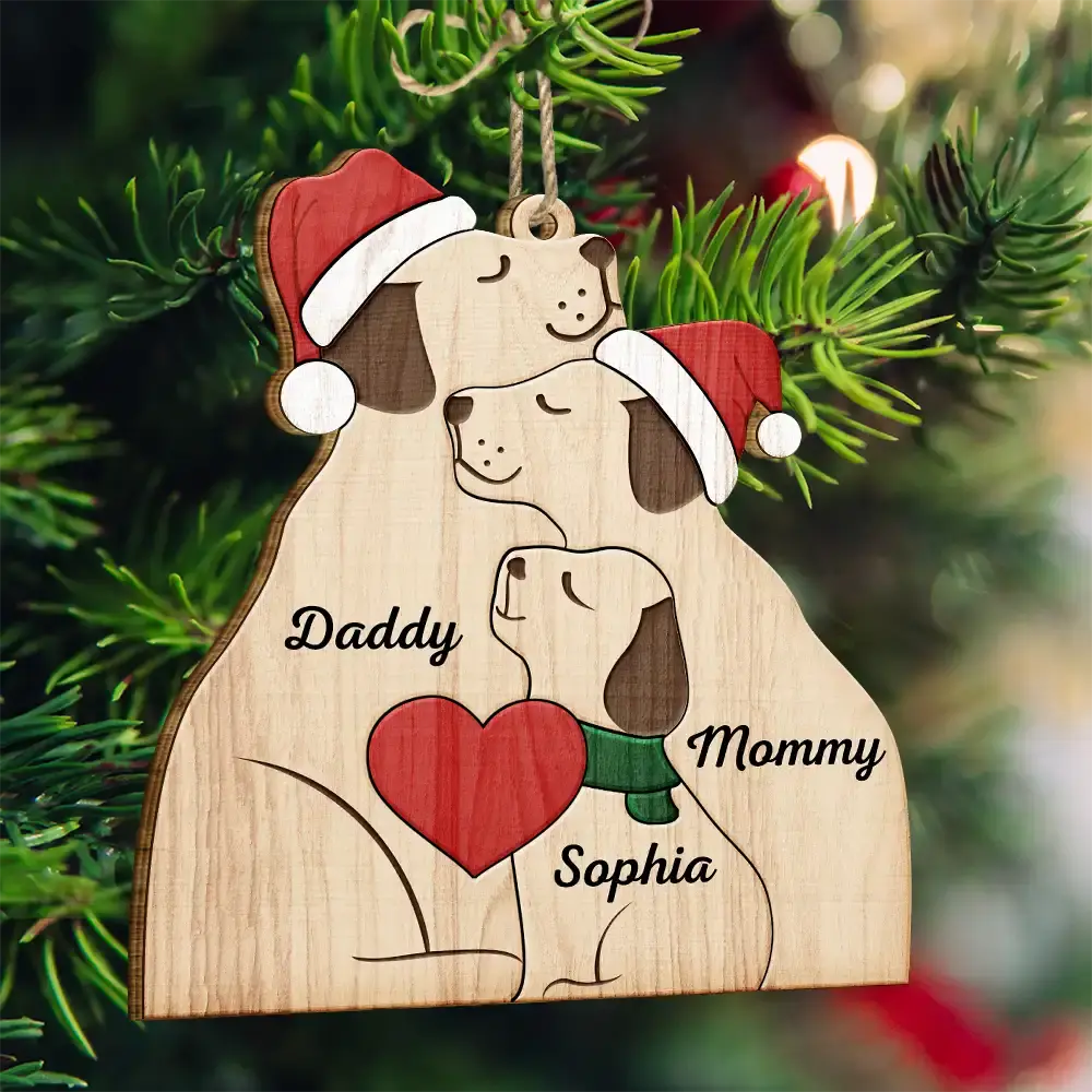 Christmas Dog Family - Personalized Custom Shaped Wooden Ornament Ornament The Next Custom Gift