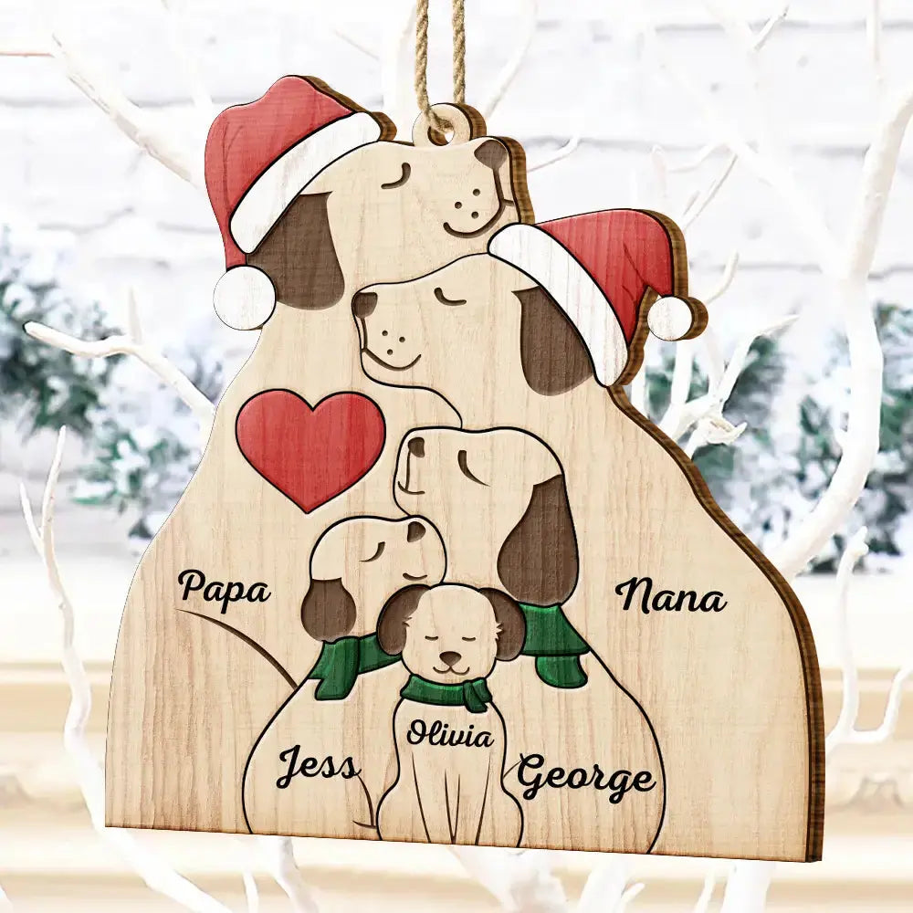 Christmas Dog Family - Personalized Custom Shaped Wooden Ornament Ornament The Next Custom Gift