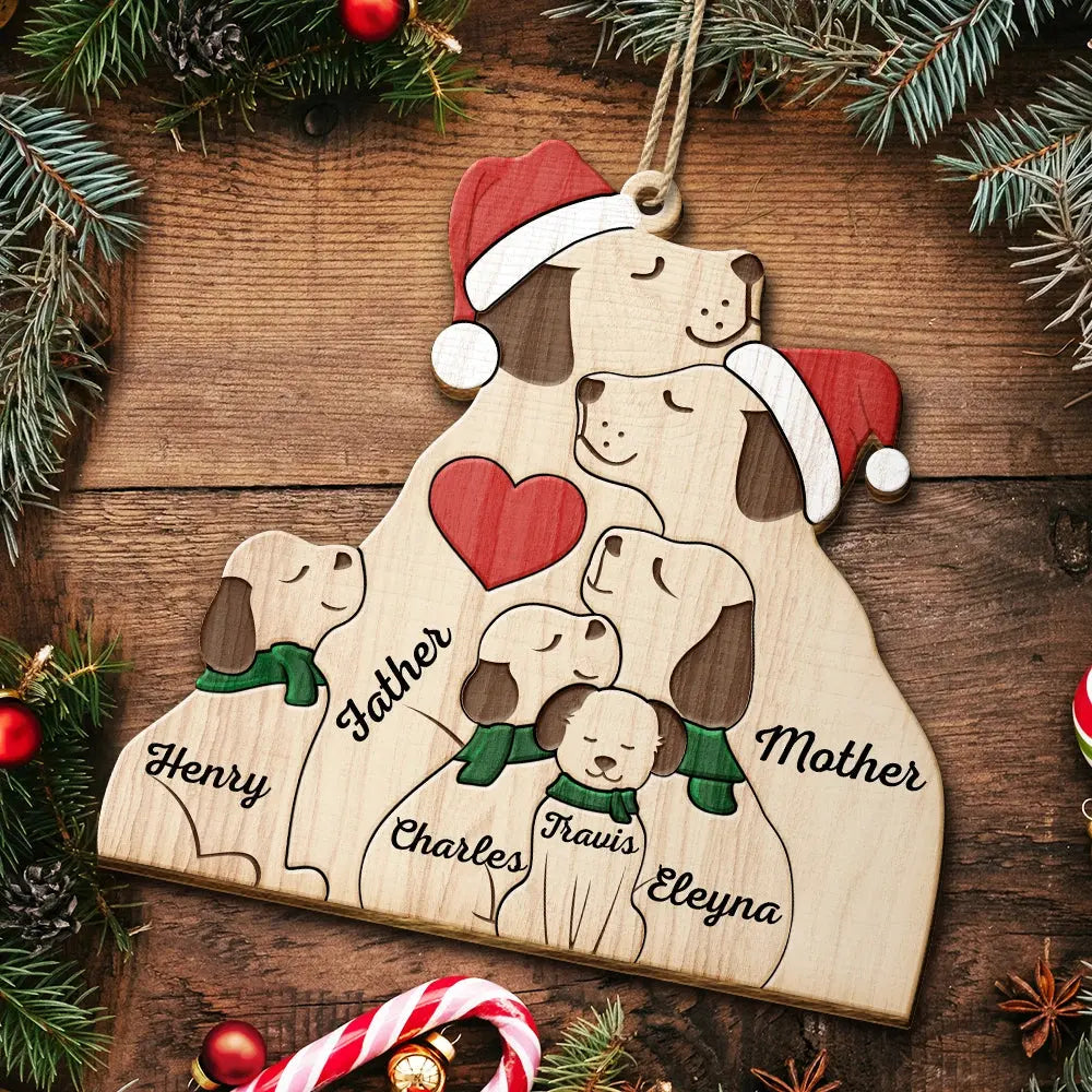 Christmas Dog Family - Personalized Custom Shaped Wooden Ornament Ornament The Next Custom Gift