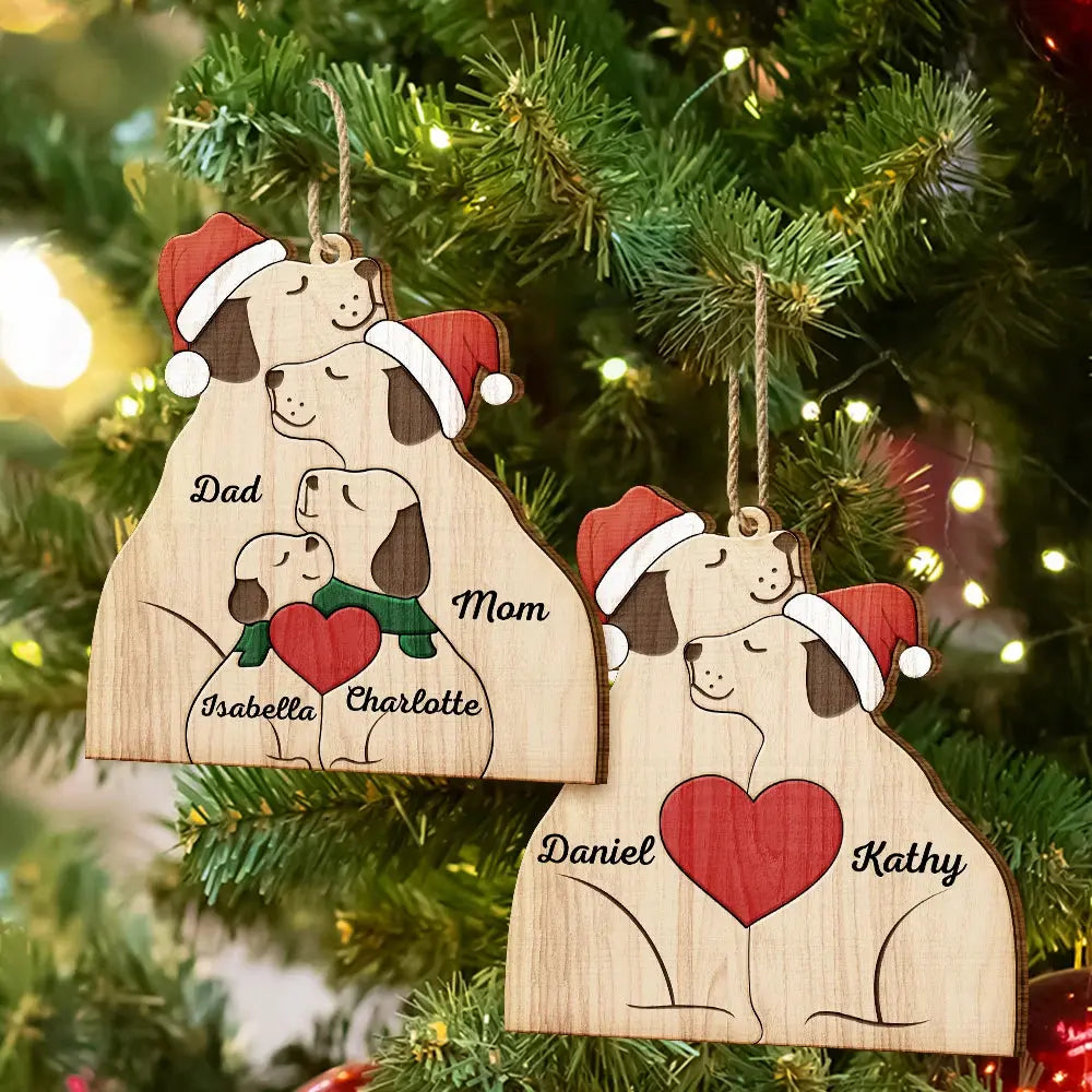 Christmas Dog Family - Personalized Custom Shaped Wooden Ornament Ornament The Next Custom Gift