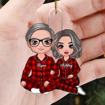 Christmas Doll Couple Sitting Hugging Personalized Acrylic Ornament Ornament The Next Custom Gift