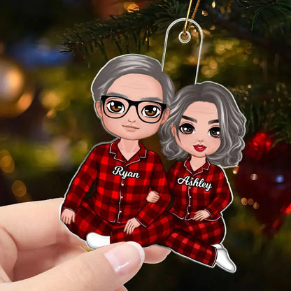 Christmas Doll Couple Sitting Hugging Personalized Acrylic Ornament Ornament The Next Custom Gift