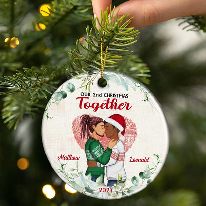 Christmas Family Couple Our First Christmas Together - Gift For Couples - Personalized Custom Circle Ceramic Ornament ornament The Next Custom Gift