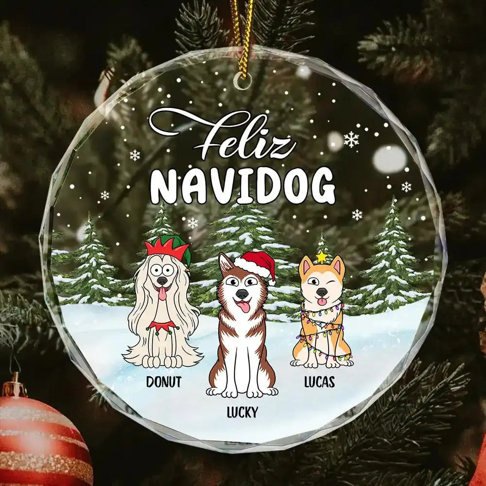 Christmas Feliz Navidog - Personalized Circle Glass Ornament ornament The Next Custom Gift