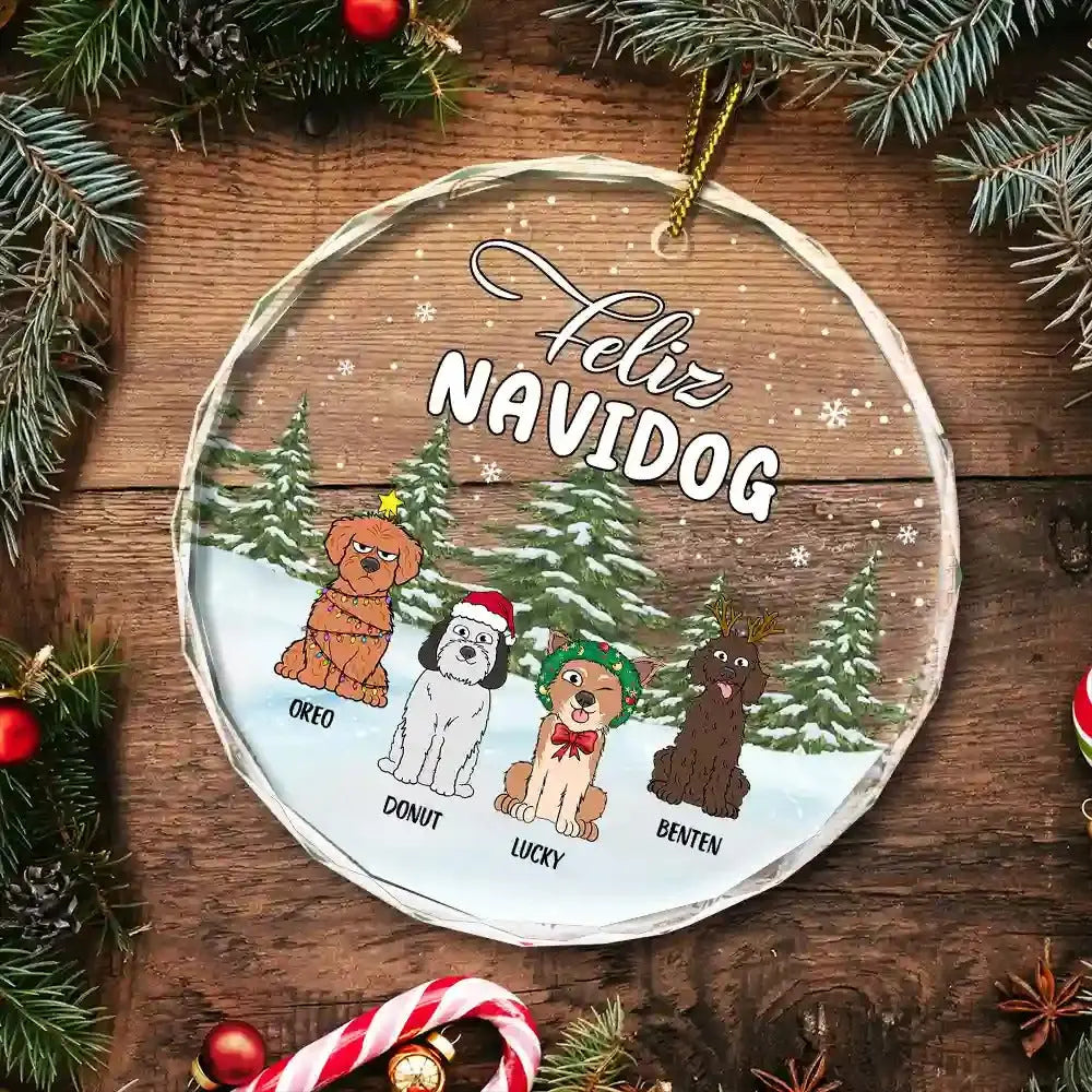 Christmas Feliz Navidog - Personalized Circle Glass Ornament ornament The Next Custom Gift