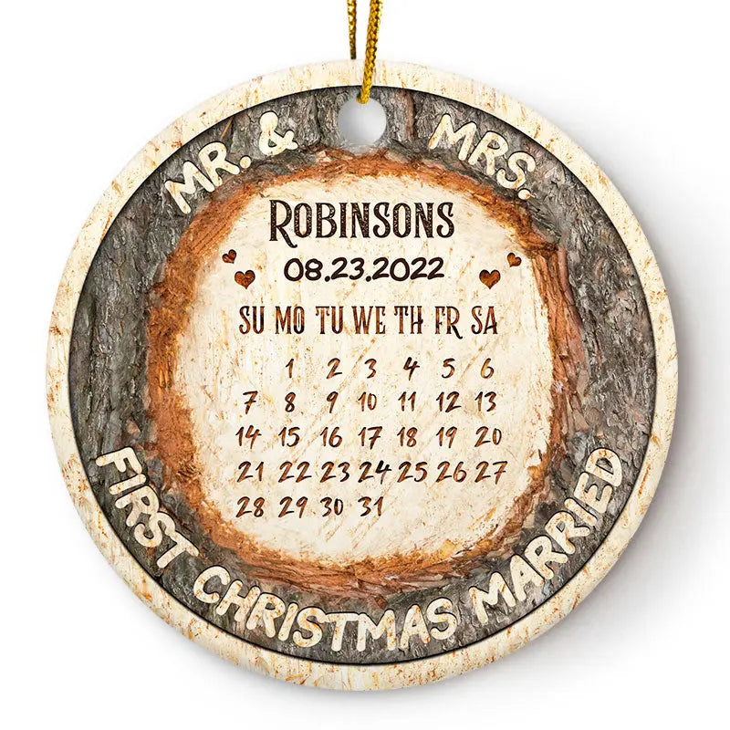 Christmas First Christmas Married - Personalized Custom Circle Ceramic Ornament ornament The Next Custom Gift