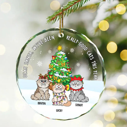 Christmas Funny Cartoon Cats On The Naughty List - Personalized Circle Glass Ornament Ornament The Next Custom Gift