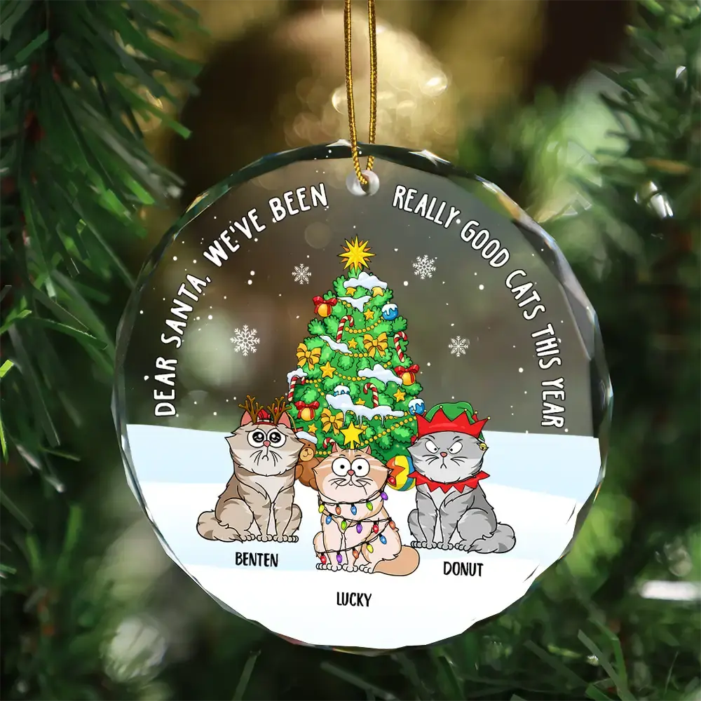 Christmas Funny Cartoon Cats On The Naughty List - Personalized Circle Glass Ornament Ornament The Next Custom Gift