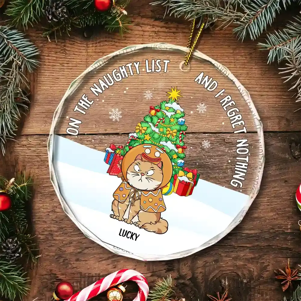 Christmas Funny Cartoon Cats On The Naughty List - Personalized Circle Glass Ornament Ornament The Next Custom Gift