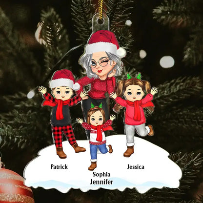 Christmas Grandma Mom Happy Dancing Kids - Personalized Cutout Acrylic Ornament Ornament The Next Custom Gift